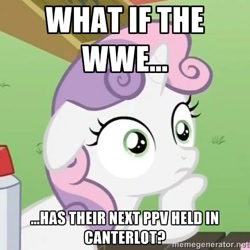 Size: 500x500 | Tagged: safe, imported from derpibooru, sweetie belle, exploitable meme, image macro, meme, sudden clarity sweetie belle, wwe