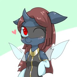 Size: 600x600 | Tagged: safe, artist:betta-k, imported from derpibooru, oc, oc only, changeling, semi-anthro, solo, wink