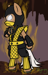 Size: 398x623 | Tagged: safe, artist:nyerpy, imported from derpibooru, pony, bipedal, clothes, mortal kombat, ponified, scorpion (mortal kombat), solo