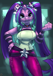 Size: 1050x1500 | Tagged: safe, artist:atryl, imported from derpibooru, aria blaze, anthro, equestria girls, rainbow rocks, breasts, busty aria blaze, female, horn, solo, underass