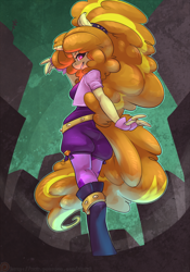 Size: 1050x1500 | Tagged: safe, artist:atryl, imported from derpibooru, adagio dazzle, anthro, unguligrade anthro, unicorn, equestria girls, rainbow rocks, boots, clothes, female, gloves, looking at you, looking back, looking back at you, shoes, smiling, solo