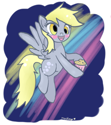 Size: 843x947 | Tagged: safe, artist:moekonya, imported from derpibooru, derpy hooves, pegasus, pony, blushing, colored, female, mare, muffin, solo