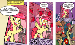 Size: 940x565 | Tagged: safe, edit, idw, imported from derpibooru, apple bloom, apple fritter, applejack, babs seed, granny smith, friends forever, spoiler:comic, spoiler:comicff2, apple bloom's bad joke, exploitable meme