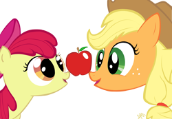 Size: 3000x2080 | Tagged: safe, artist:nemo2d, imported from derpibooru, apple bloom, applejack, pony, duo, simple background, transparent background