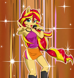 Size: 3014x3166 | Tagged: safe, artist:nekojackun, imported from derpibooru, sunset shimmer, equestria girls, rainbow rocks, armpits, female, microphone, ponied up, scene interpretation, sleeveless, solo, welcome to the show