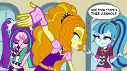 Size: 800x445 | Tagged: safe, imported from derpibooru, screencap, adagio dazzle, aria blaze, sonata dusk, equestria girls, rainbow rocks, and then there's this asshole, facepalm, shrug, the dazzlings