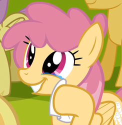 Size: 662x678 | Tagged: safe, imported from derpibooru, screencap, dizzy twister, orange swirl, pegasus, pony, hurricane fluttershy, background pony, cropped, crying, cute, diatwistes, dizzybetes, female, handkerchief, mare, solo focus, tears of joy, tissue, wiping, wiping tears