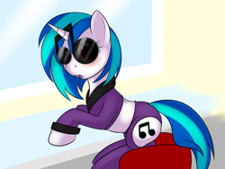 Size: 1280x960 | Tagged: safe, artist:kloudmutt, imported from derpibooru, dj pon-3, vinyl scratch, artifact, clothes, female, solo