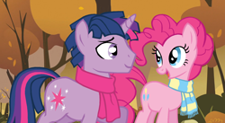 Size: 1424x780 | Tagged: safe, artist:dilemmas4u, imported from derpibooru, pinkie pie, twilight sparkle, clothes, dusk shine, duskpie, female, half r63 shipping, male, rule 63, scarf, shipping, show accurate, straight, twinkie