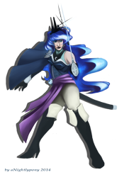 Size: 4267x5871 | Tagged: safe, artist:anightlypony, imported from derpibooru, princess luna, human, absurd resolution, female, humanized, solo, sword, weapon