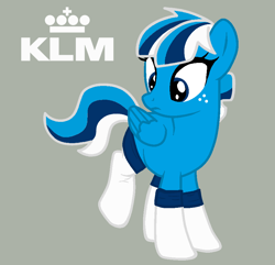 Size: 894x861 | Tagged: safe, artist:maggie-x-awesomeness, imported from derpibooru, oc, oc only, pegasus, pony, airline, blue, clothes, female, freckles, klm, logo, mare, mascot, ponified, socks, solo, x