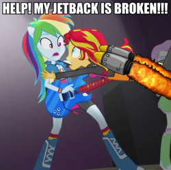 Size: 598x596 | Tagged: safe, imported from derpibooru, rainbow dash, sunset shimmer, equestria girls, jetpack