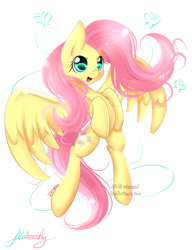 Size: 1557x2029 | Tagged: safe, artist:mrsremi, imported from derpibooru, fluttershy, chest fluff, female, simple background, smiling, solo, spread wings