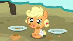 Size: 1920x1080 | Tagged: safe, edit, edited screencap, imported from derpibooru, screencap, applejack, pony, apple family reunion, baby, baby pony, babyjack, cute, hilarious in hindsight, jackabetes