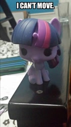 Size: 581x1032 | Tagged: safe, artist:tehboxpony, imported from derpibooru, twilight sparkle, caption, female, funko, funko pop!, funny, immobile, meme, solo, toy