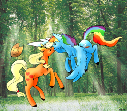 Size: 1023x896 | Tagged: safe, artist:cyberbun, imported from derpibooru, applejack, rainbow dash, earth pony, pegasus, pony, appledash, duo, female, flying, kiss on the lips, kissing, lesbian, mare, shipping, wings