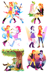 Size: 3100x4600 | Tagged: dead source, safe, artist:magneticskye, imported from derpibooru, applejack, fluttershy, pinkie pie, rainbow dash, rarity, sunset shimmer, twilight sparkle, winona, bird, equestria girls, rainbow rocks, guitar, mane six, twilight sparkle (alicorn)