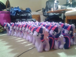 Size: 1280x960 | Tagged: safe, imported from derpibooru, twilight sparkle, pony, unicorn, 4de, irl, multeity, my little pony logo, photo, plushie, sparkle sparkle sparkle, twilight's twilight army