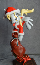 Size: 872x1420 | Tagged: safe, artist:prototypespacemonkey, imported from derpibooru, derpy hooves, pegasus, pony, christmas, clothes, female, mare, present, santa costume, sculpture