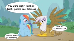 Size: 1280x720 | Tagged: safe, artist:voreediter, imported from derpibooru, gilda, rainbow dash, griffon, pegasus, pony, belly, eaten alive, female, fetish, gildapred, griffons doing griffon things, mare, preddash, vore