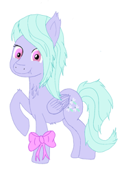 Size: 896x1216 | Tagged: safe, artist:hideki, imported from derpibooru, flitter, bat pony, pony, bow, female, scrunchy face, simple background, solo, white background