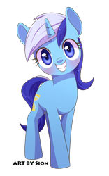 Size: 344x550 | Tagged: safe, artist:sion, imported from derpibooru, minuette, pony, commission, cute, female, grin, looking at you, simple background, smiling, solo, transparent background