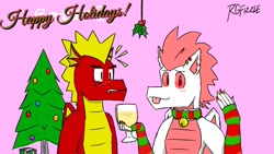 Size: 2272x1280 | Tagged: safe, artist:rgfizzle, imported from derpibooru, fizzle, garble, dragon, christmas, gay, holiday, holly, holly mistaken for mistletoe, male, nail polish