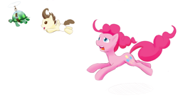 Size: 1100x604 | Tagged: safe, artist:dstears, imported from derpibooru, pinkie pie, pound cake, tank, flying, newbie artist training grounds, open mouth, running, simple background, white background