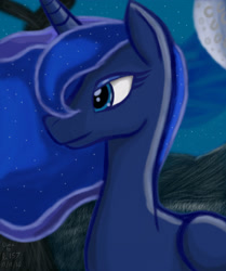 Size: 2380x2849 | Tagged: safe, artist:renegade-157, imported from derpibooru, princess luna, female, moon, night, solo