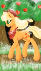 Size: 750x1280 | Tagged: safe, artist:myralilth, imported from derpibooru, applejack, female, snow, snowfall, solo, winter