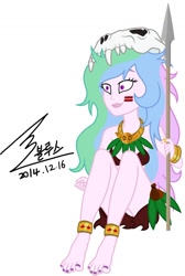 Size: 900x1343 | Tagged: safe, artist:bluse, imported from derpibooru, princess celestia, equestria girls, background removed, face paint, feet, female, incorrect foot anatomy, nail polish, principal celestia, show accurate, signature, simple background, skull, solo, spear, toenail polish, toes, tribal, white background