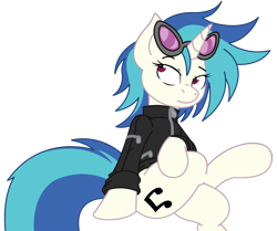 Size: 2114x1765 | Tagged: safe, artist:fluttershy750, artist:joey darkmeat, imported from derpibooru, dj pon-3, vinyl scratch, pony, unicorn, clothes, cutie mark, female, hooves, horn, jacket, mare, simple background, sitting, solo, sunglasses, transparent background, vector