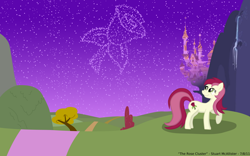 Size: 1600x1000 | Tagged: safe, artist:stuart mcallister, imported from derpibooru, roseluck, earth pony, canterlot, constellation, female, looking up, mare, night, night sky, rose, sky, solo, stars