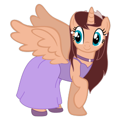 Size: 2100x2100 | Tagged: safe, artist:peternators, artist:redmagepony, imported from derpibooru, alicorn, pony, choker, clothes, drawn together, dress, looking back, ponified, princess clara, raised hoof, simple background, smiling, solo, spread wings, tara strong, transparent background, vector, voice actor joke