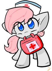 Size: 566x775 | Tagged: safe, artist:zutcha, imported from derpibooru, nurse redheart, earth pony, pony, cute, female, first aid kit, heartabetes, holding, mouth hold, simple background, solo, transparent background