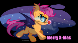 Size: 1024x575 | Tagged: safe, artist:wicklesmack, imported from derpibooru, scootaloo, bat pony, pony, bat ponified, female, race swap, red nose, scootabat, solo, student of the night