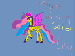 Size: 4560x3408 | Tagged: safe, artist:drawinggirl4, artist:moongazeponies, imported from derpibooru, princess gold lily, absurd resolution, female, grin, nightmare, raised hoof, smiling, solo, spread wings