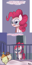 Size: 700x1400 | Tagged: safe, artist:solar-slash, imported from derpibooru, pinkie pie, pound cake, pumpkin cake, ask pinkie pie solutions, ask, comic, sleeping, tumblr