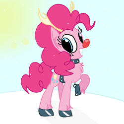 Size: 1024x1024 | Tagged: safe, artist:mr-degration, imported from derpibooru, pinkie pie, reindeer, christmas, clothes, costume, holiday, nose, red, red nose, red nosed reindeer, reindeer costume