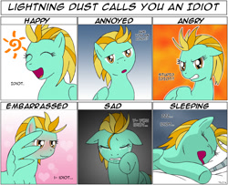 Size: 1151x933 | Tagged: safe, artist:adenyne, imported from derpibooru, lightning dust, pegasus, pony, :o, angry, annoyed, baka, blushing, crying, cute, drool, embarrassed, expressions, eyes closed, female, floppy ears, glare, gritted teeth, happy, heart, idiot, looking at you, meme, open mouth, sad, sleeping, smiling, snoring, solo, tsundere, wavy mouth, wing hands, zzz