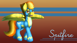 Size: 1920x1080 | Tagged: safe, artist:ookamithewolf1, imported from derpibooru, spitfire, wallpaper, wonderbolts uniform