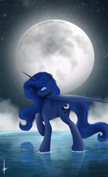 Size: 1772x2900 | Tagged: safe, artist:digitalcyn, imported from derpibooru, princess luna, female, moon, reflection, solo, water
