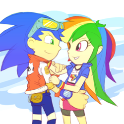 Size: 550x550 | Tagged: safe, artist:cylent-nite, imported from derpibooru, rainbow dash, human, clothes, crossover, crossover shipping, equestria girls outfit, humanized, shipping, sonic the hedgehog, sonic the hedgehog (series), sonicdash
