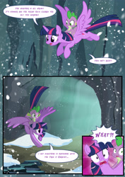 Size: 3500x4951 | Tagged: safe, artist:light e7fe, artist:light262, artist:lummh, imported from derpibooru, spike, twilight sparkle, alicorn, pony, comic:timey wimey, comic, female, mare, snow, snowfall, twilight sparkle (alicorn)