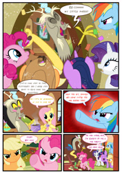 Size: 3500x4951 | Tagged: safe, artist:light262, artist:lummh, imported from derpibooru, applejack, discord, fluttershy, pinkie pie, rainbow dash, rarity, twilight sparkle, alicorn, pony, comic:timey wimey, comic, facehoof, female, mane six, mare, title drop, twilight sparkle (alicorn)
