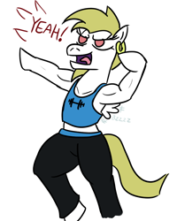 Size: 800x1000 | Tagged: safe, artist:jargon scott, imported from derpibooru, bulk biceps, buffy biceps, clothes, midriff, rule 63, tanktop, what has science done, wii fit trainer, yeah