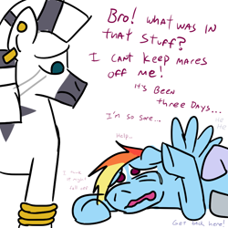 Size: 800x800 | Tagged: safe, artist:jargon scott, imported from derpibooru, rainbow dash, zecora, pegasus, pony, zebra, ahegao, comic, crying, death by snu snu, female, offscreen character, offscreen female, rainbow blitz, rule 63, zircon