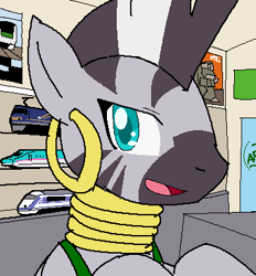 Size: 364x392 | Tagged: safe, artist:tetsutowa, imported from derpibooru, zecora, zebra, female, looking at you, solo, train