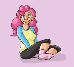 Size: 722x647 | Tagged: safe, artist:mcwhale4, imported from derpibooru, pinkie pie, human, clothes, female, human female, humanized, no pupils, simple background, smiling, socks, solo