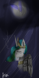 Size: 400x800 | Tagged: safe, artist:jorge123esp, imported from derpibooru, nightmare moon, princess celestia, princess luna, alicorn, pony, crying, moon, rain, sad, signature, wind, wings